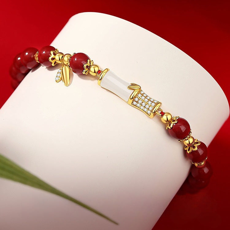 Hetian Jade Bamboo Cinnabar Amethyst Cinnabar Gold Beads New Bracelet Jewelry