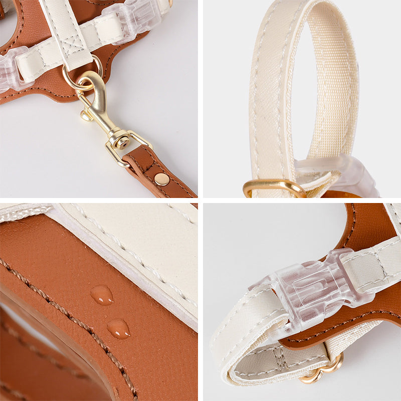 Soft Leather Comfortable No Choking Step-in Pet Harness Leash Set