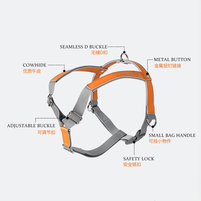 Comfortable Fit Nylon Leather No Choking Pet Harness Leash Set