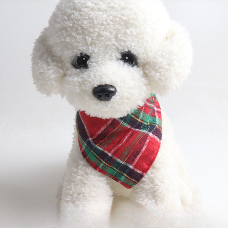 Christmas Plaid Double Side Triangle Towel Saliva Cotton Pet Bib