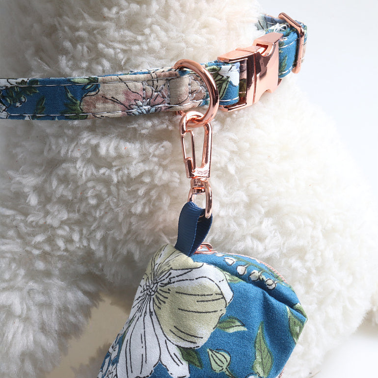 Floral Sunflower Pet Cat Dog Collar Leash Poop Bag Carrier Set