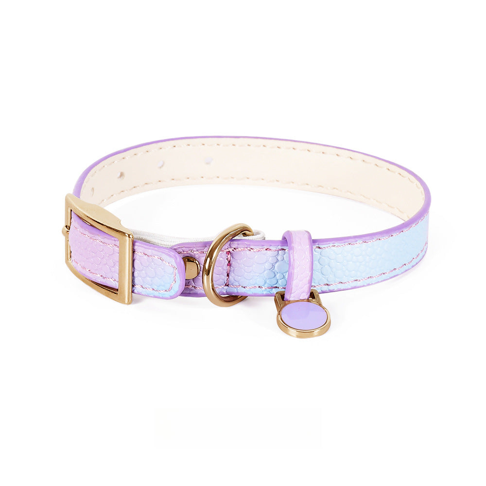 Gradient Waterproof Soft Leather No Choking Pet Harness Leash Collar