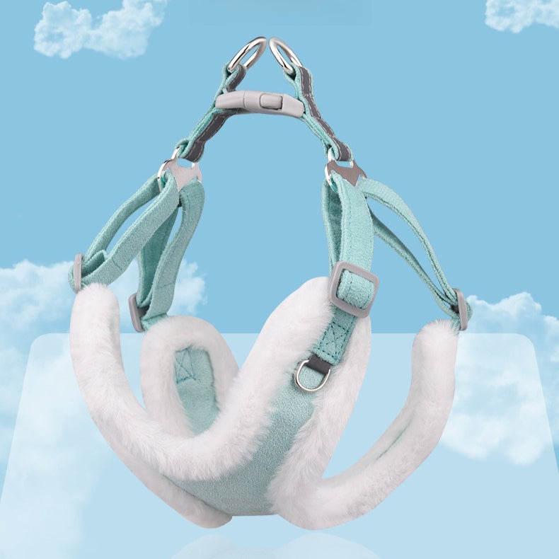 Warm Fluff Soft Reflective Anti-Choking Pet Dog Harness Leash Set