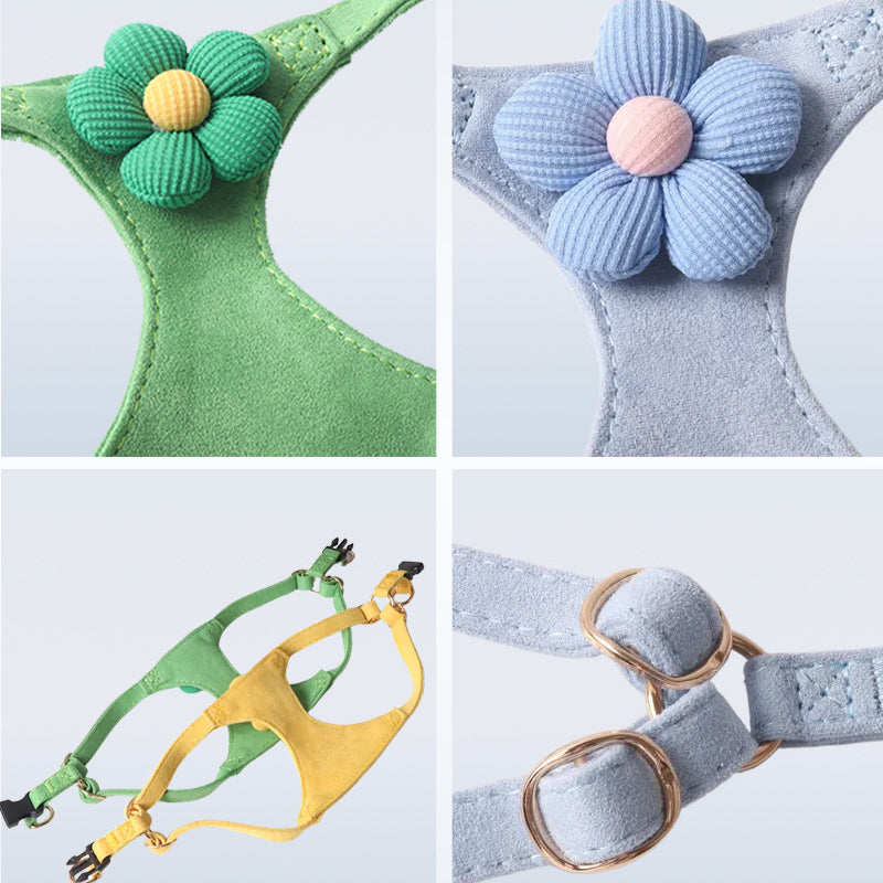 Candy Color Velvet Flower Pet Dog No Choking Harness Leash Set