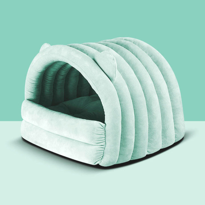 Arched Cute Cartoon Warm Soft Comfortable Flannel Pet Cat Bed Cage