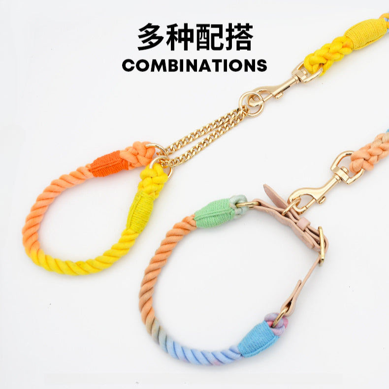 Woven Cotton Rope Close-fitting Short Anti-Pull Leash Collar Set