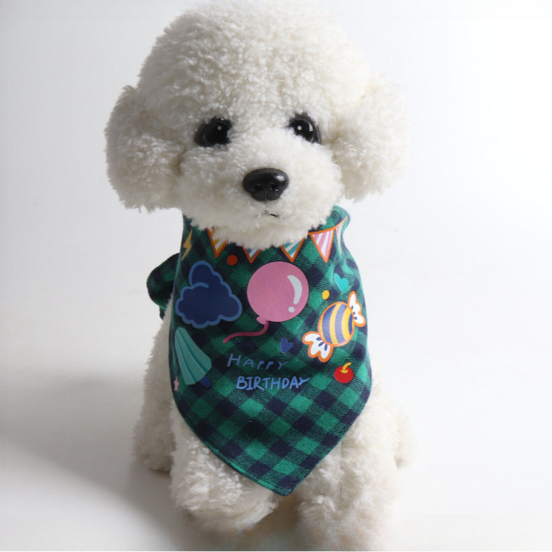 Plaid Pattern Birthday Double Side Triangle Towel Saliva Pet Bib