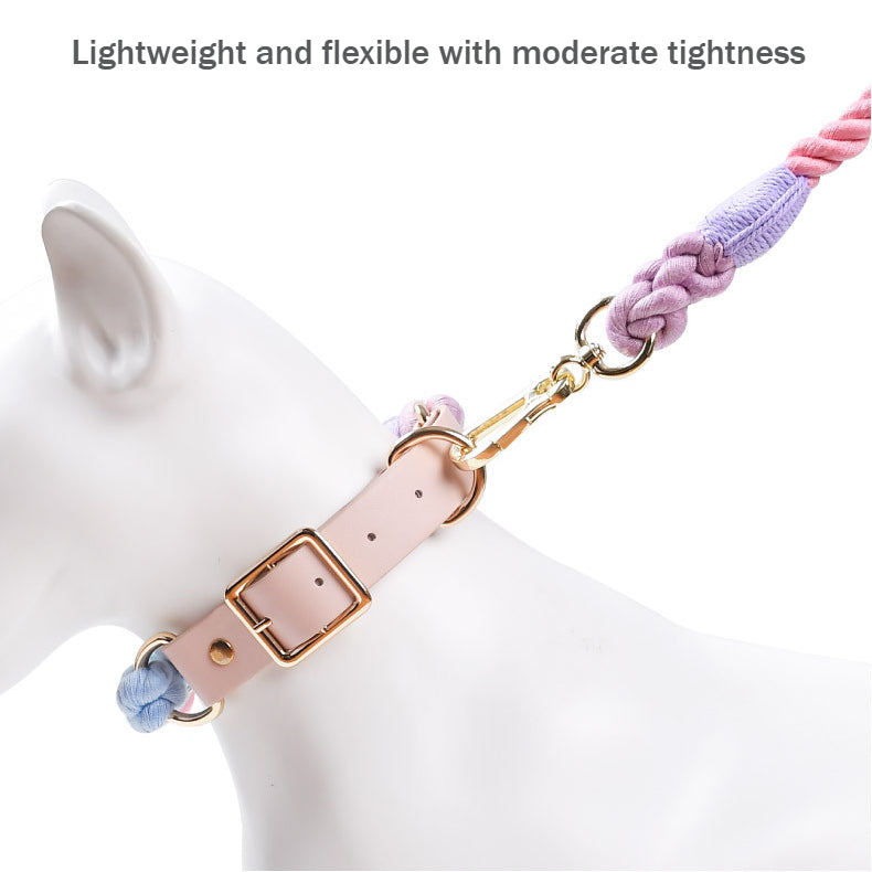 Hand Woven Colored Cotton Rope Large Dog Collar Anti-Pull Leash Set
