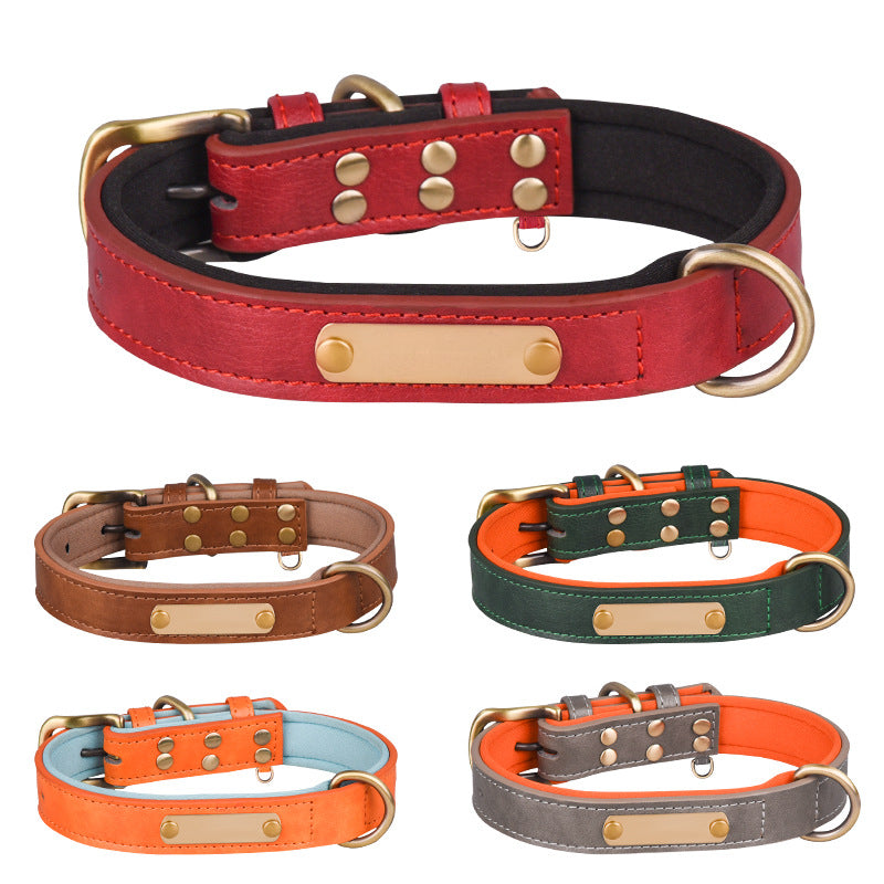 Double-layer PU Leather D-Ring Adjustable Belt Buckle Pet Collar