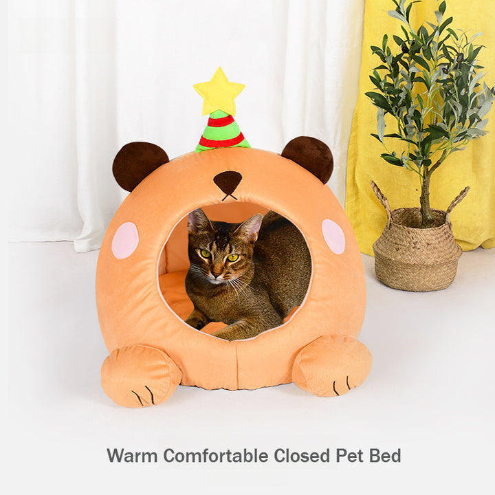 Lucky Star Winter Warm Soft Plush Comfortable Closed Pet Cat Bed