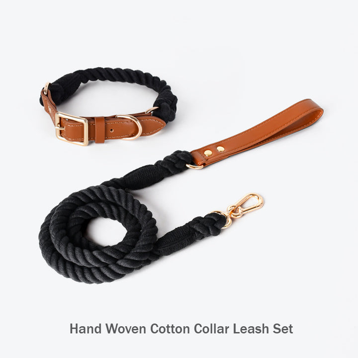 Hand Woven Multicolor Cotton Rope Anti-Pull Leash Large Dog Collar Set