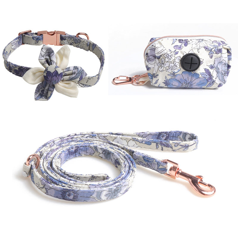 Floral Sunflower Pet Cat Dog Collar Leash Poop Bag Carrier Set