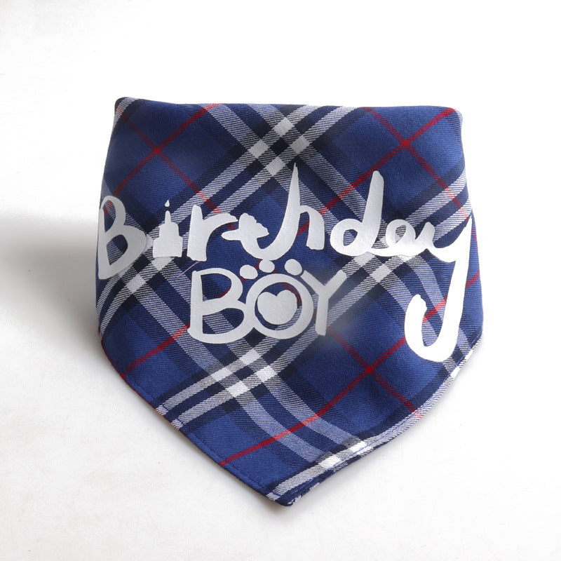 Birthday Party Double Side Plaid Triangle Towel Saliva Pet Bib