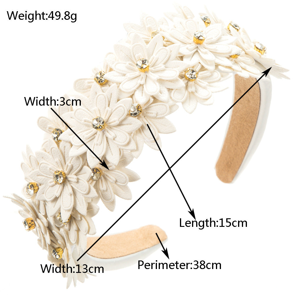 Leather Flower Sponge Headband Solid Color Hair Accessories Wholesale