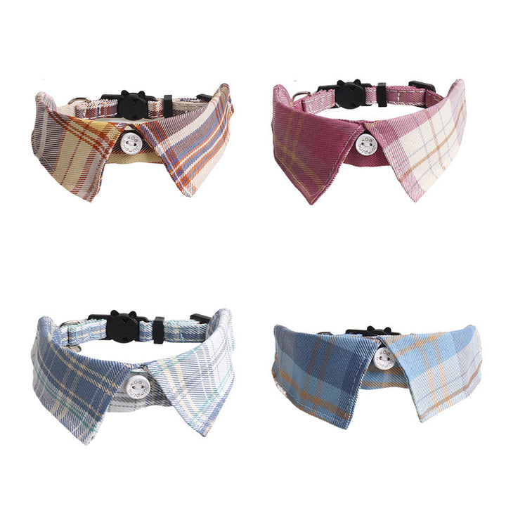 Light Plaid Fabric Fake Collar Belt Buckle Pet Cat Collar