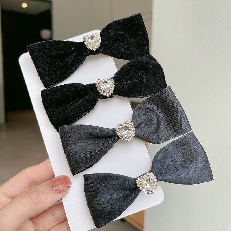 Heart Crystal Flannel Bow Duckbill Hair Clip Hair Accessories Wholesale
