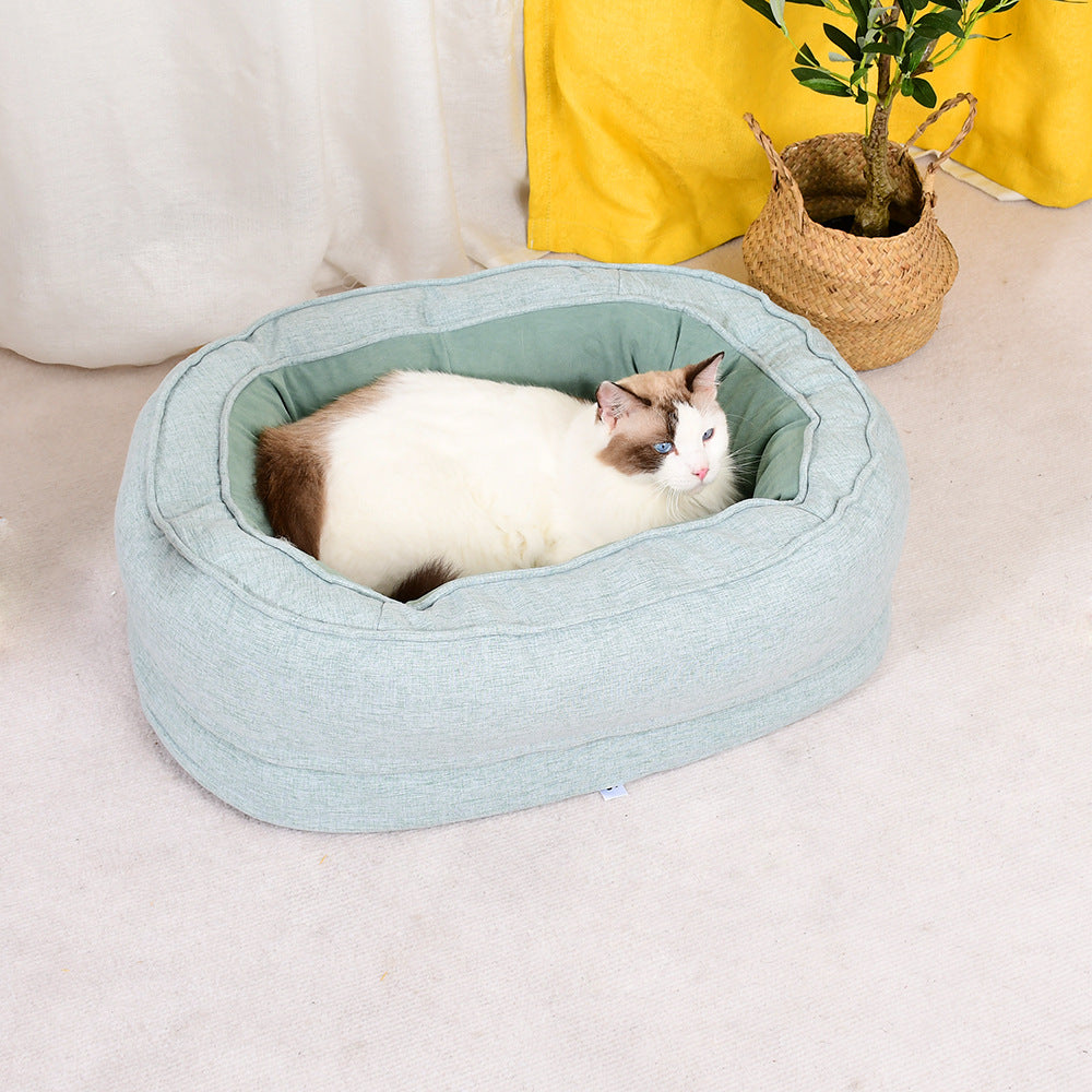 Universal Oval Cotton Linen Plush Removable Pet Pad Cats Bed
