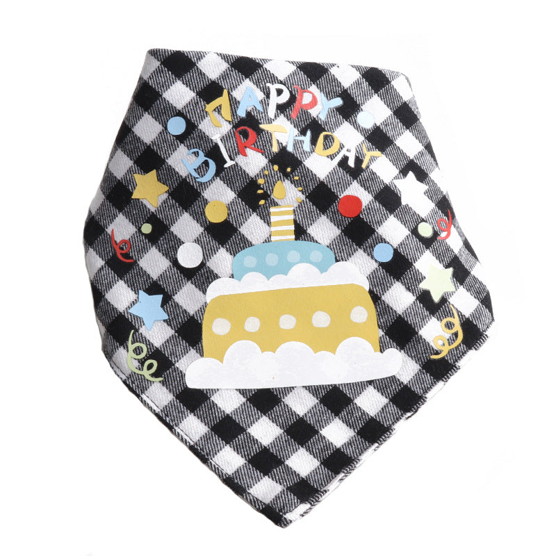 Plaid Pattern Birthday Double Side Triangle Towel Saliva Pet Bib