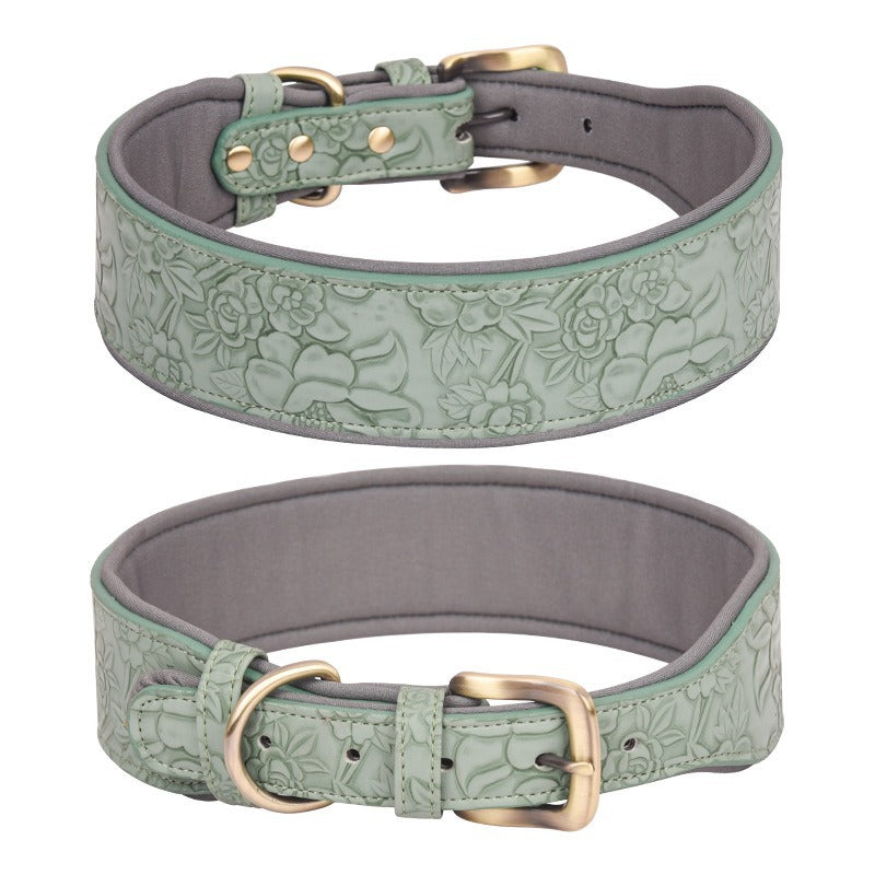 Embossed PU Leather Soft Sponge Lining Adjustable Pet Dog Collar