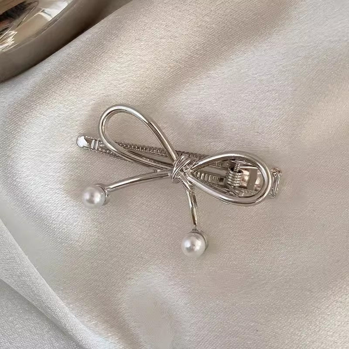 Alloy Bow Inlaid Pearl Bangs Duckbill Hair Clip Hair Accessories Wholesale