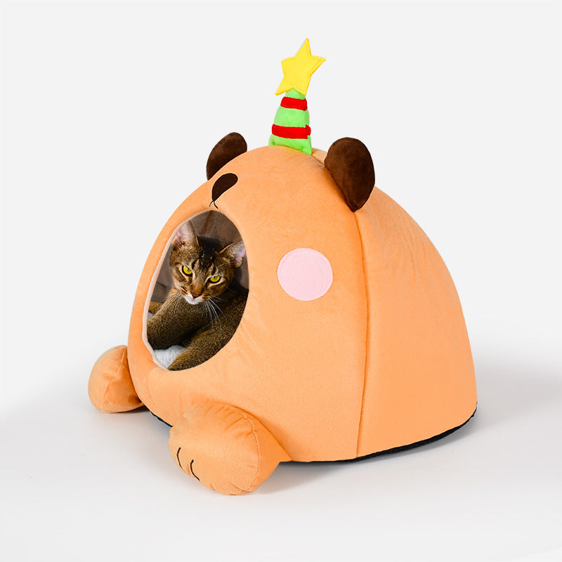 Lucky Star Winter Warm Soft Plush Comfortable Closed Pet Cat Bed