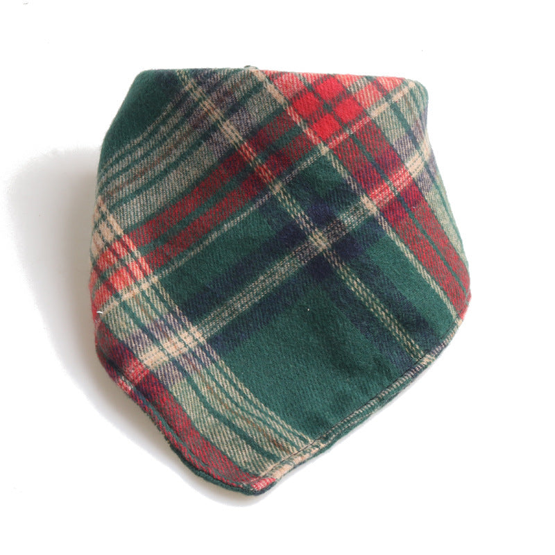 Christmas Plaid Double Side Triangle Towel Saliva Cotton Pet Bib