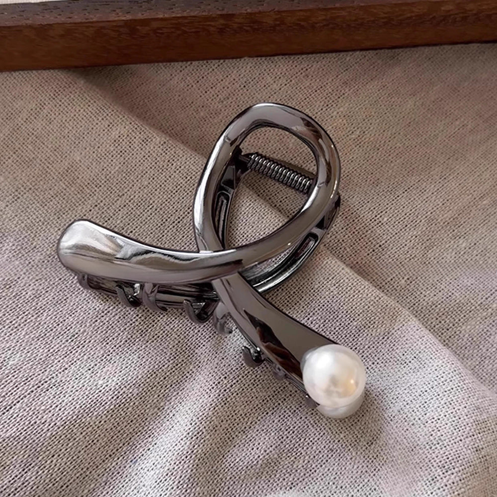 Cross Glossy Alloy Pearl Grab Clip New Hair Claw Hair Accessories Wholesale