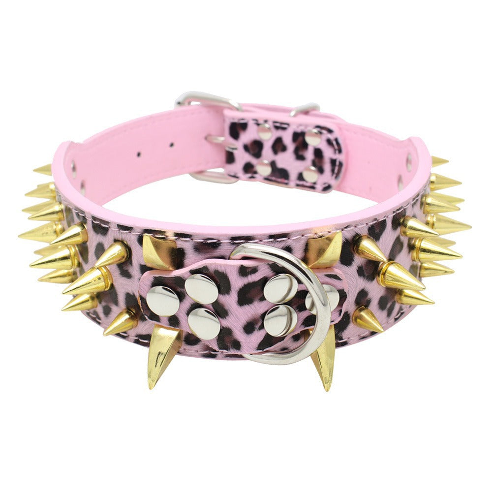 Spike Rivets Large Dog Adjustable Thick PU Leather Pet Collar