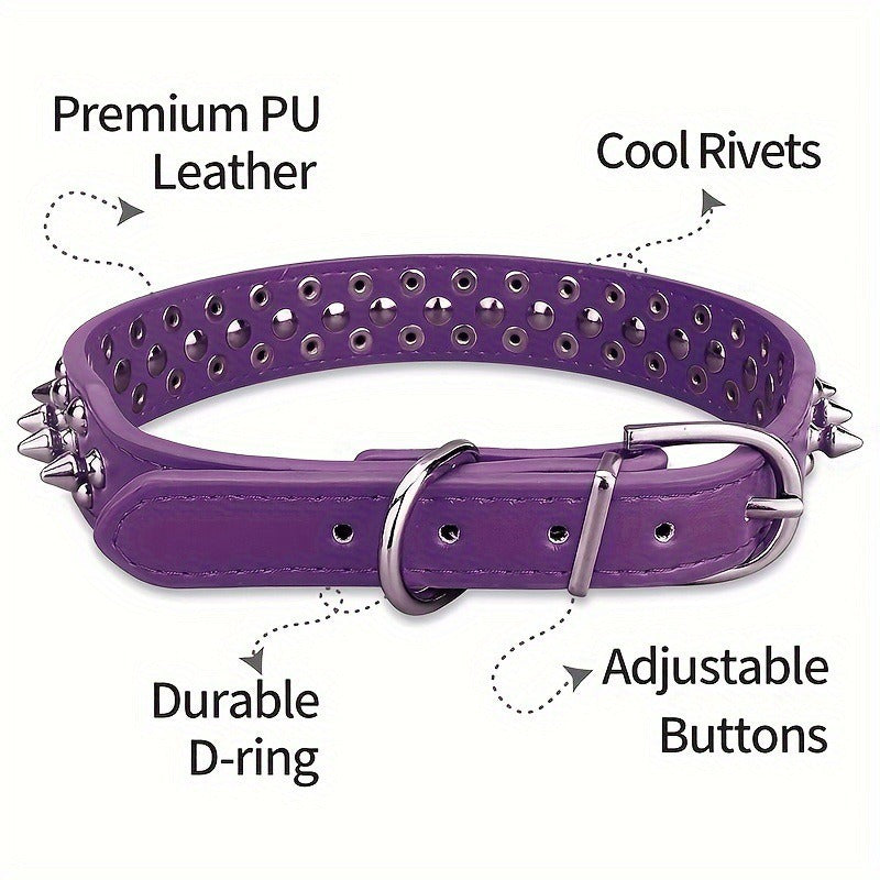 Bullet Rivet Large Dog Adjustable Thick PU Leather Pet Collar