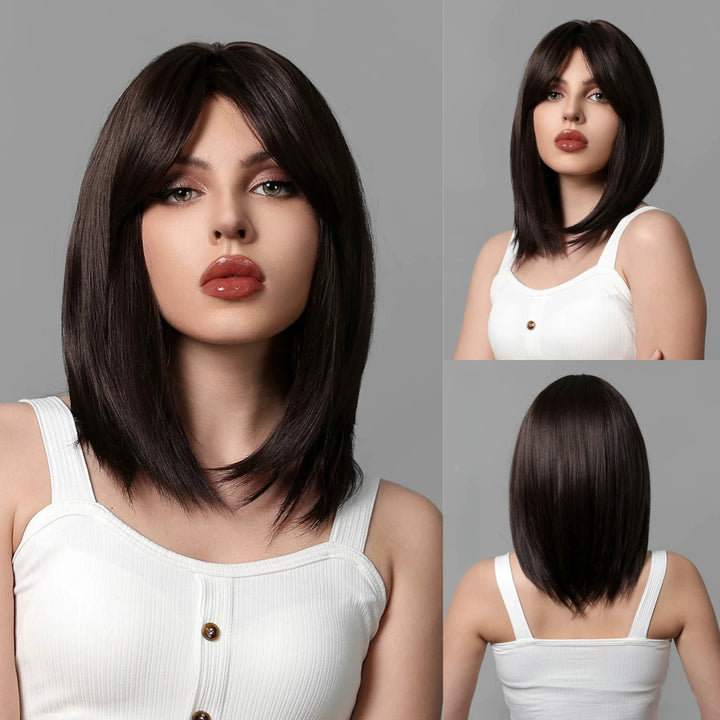 Middle Part Bangs Layering Brown Micro-curl Short Hair Headgear Wig Wholesale