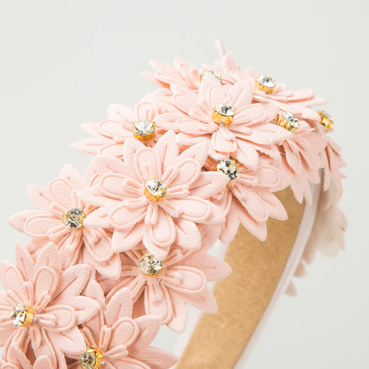 Leather Flower Sponge Headband Solid Color Hair Accessories Wholesale
