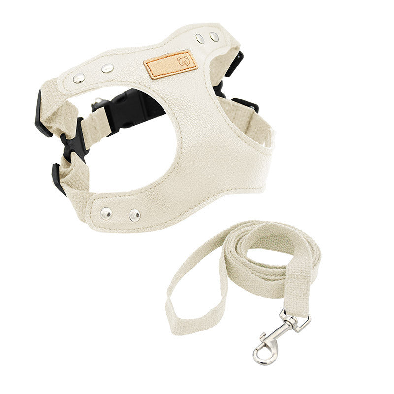Soft PU Leather Dog Pet Comfortable No Choking Harness Leash Set