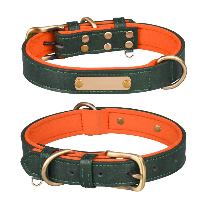 Double-layer PU Leather D-Ring Adjustable Belt Buckle Pet Collar