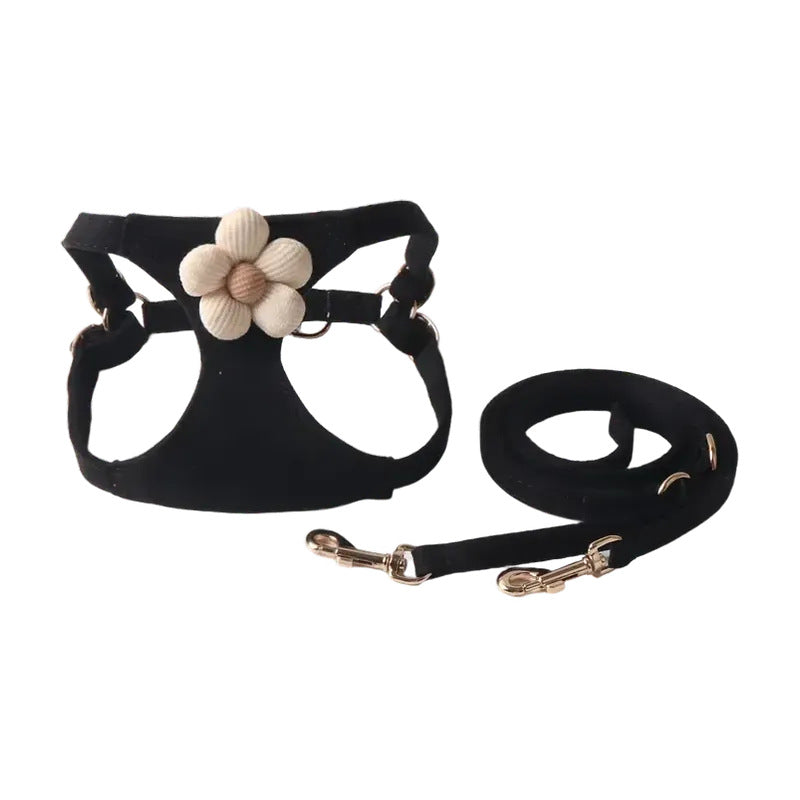 Candy Color Velvet Flower Pet Dog No Choking Harness Leash Set