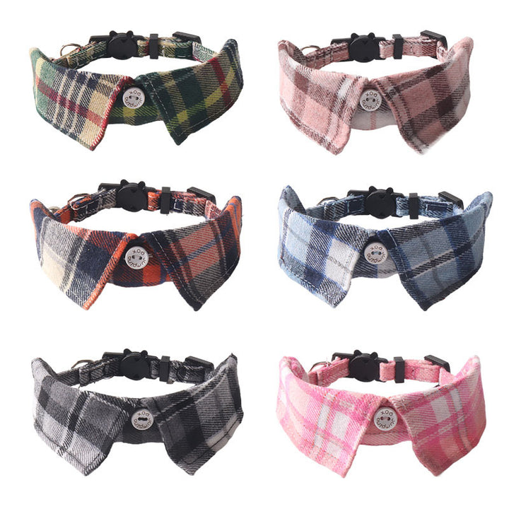 Classic Plaid Cotton Fabric Fake Collar Belt Buckle Pet Cat Collar