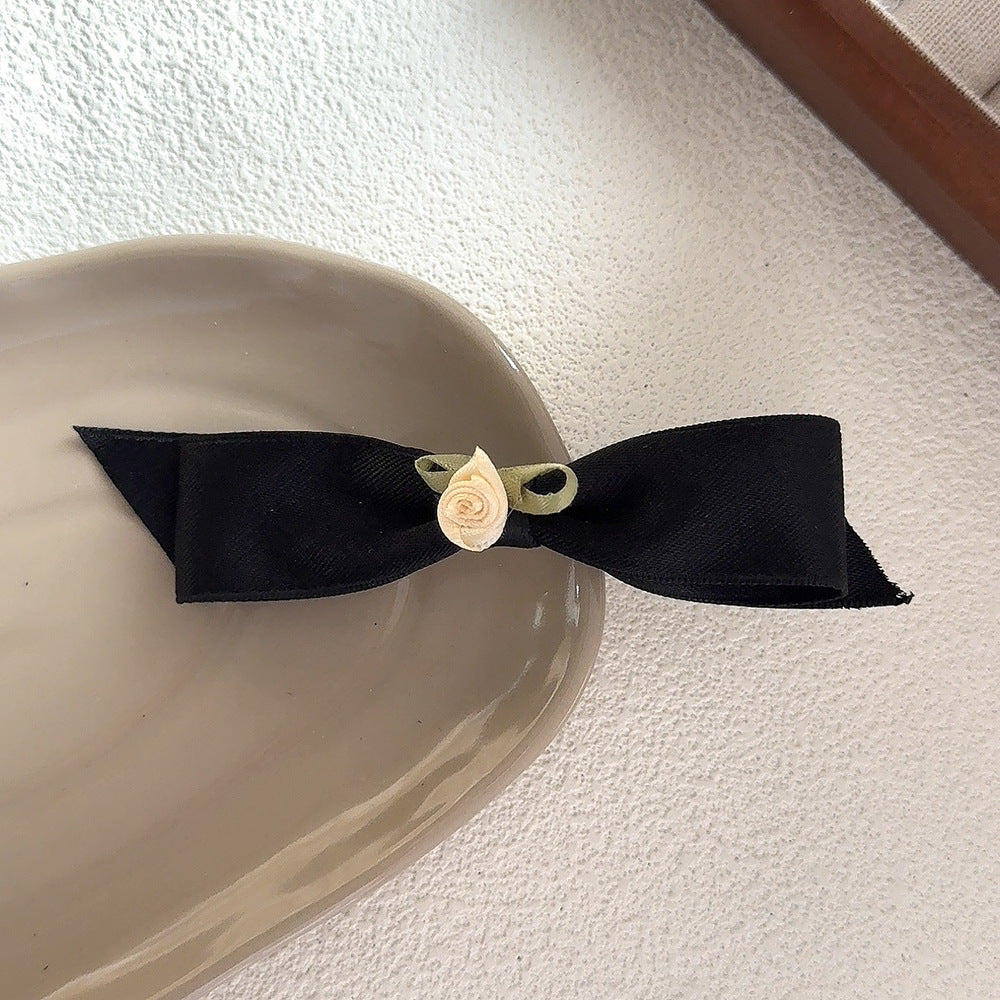 Fabric Rose Black Bow Duckbill Clip Bangs Hair Clip Hair Accessories Wholesale