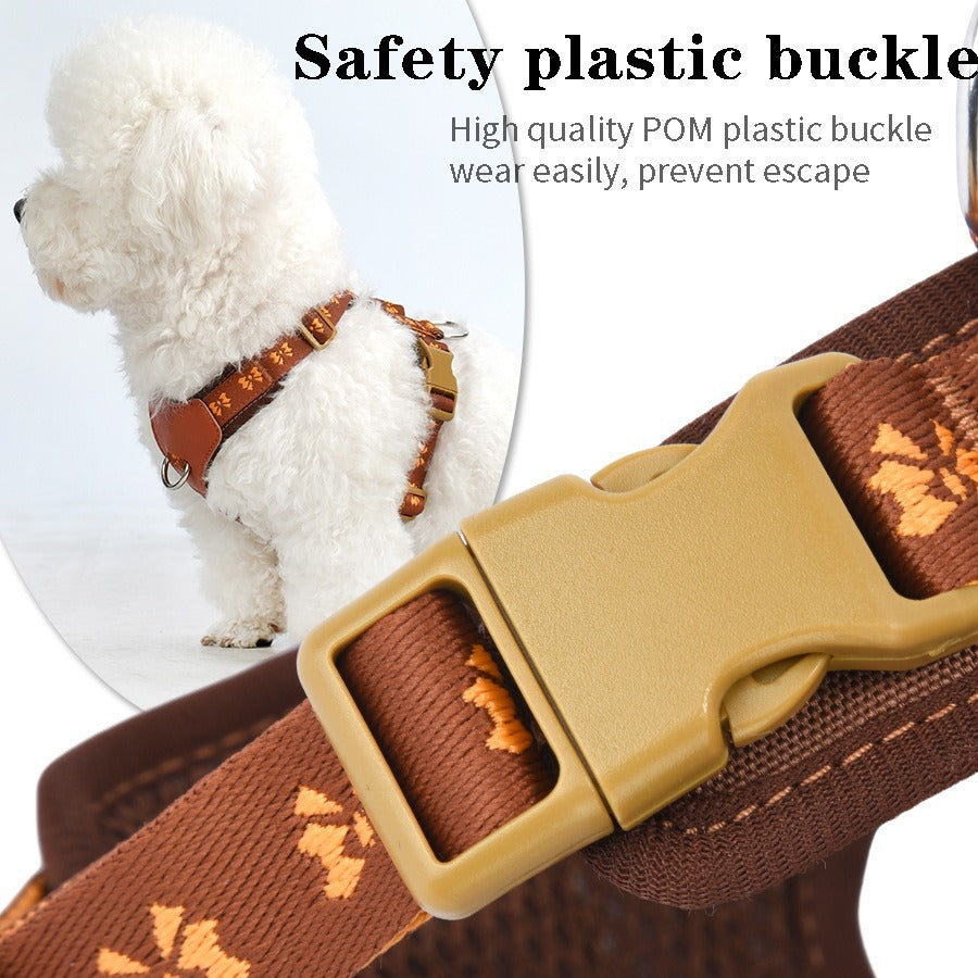 Leather Butterfly Embroidery Reflective Adjustable Pet Dog Harness
