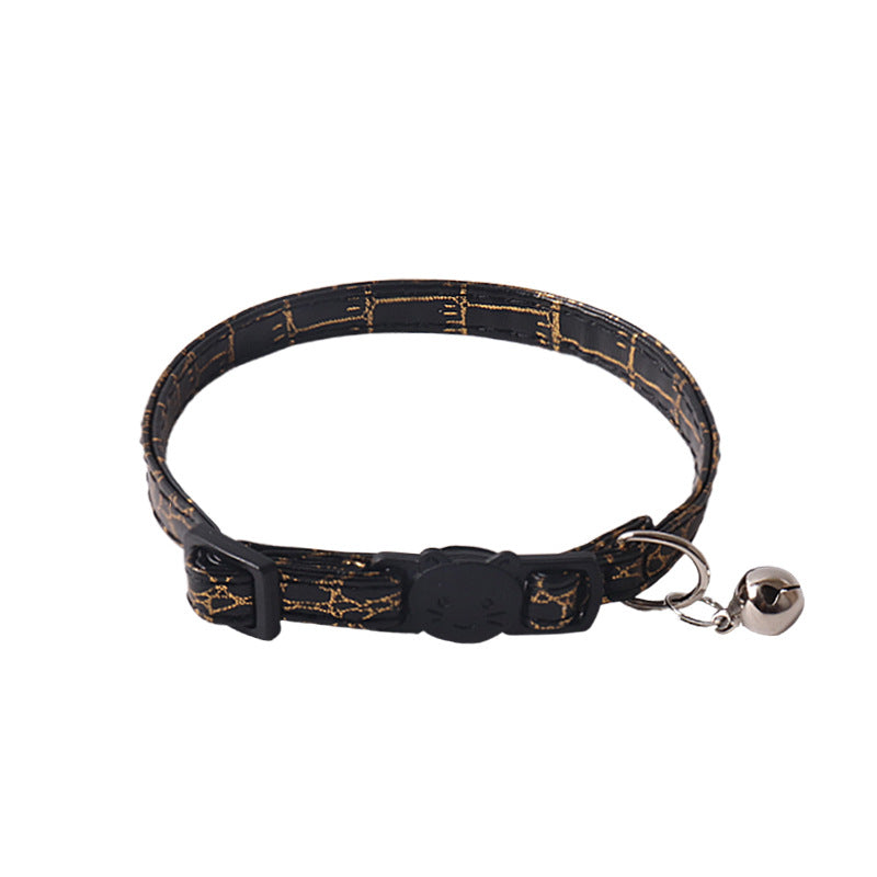 Hot Stamping Gold Soft PU Leather Bow Pet Cat Collar with Bell