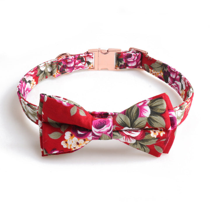 Floral Printed Sunflower Bow Gold Buckle Pet Dog Cat Collar