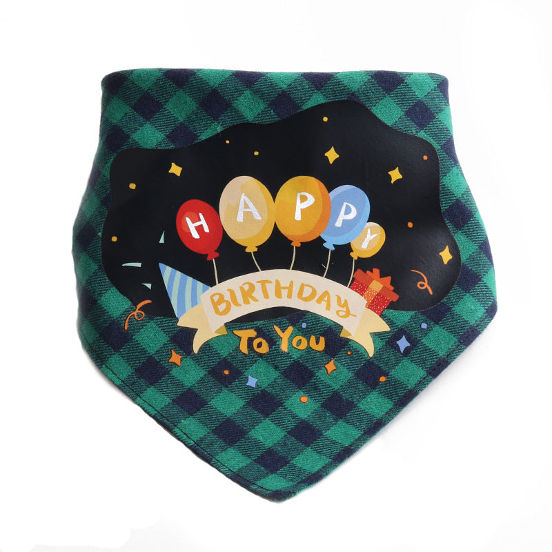 Plaid Pattern Birthday Double Side Triangle Towel Saliva Pet Bib