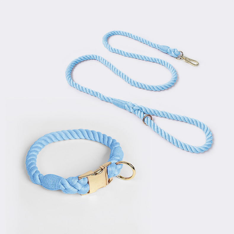 Hand-woven Cotton Nautical Knot Collar Dog Anti-Pull Leash Set