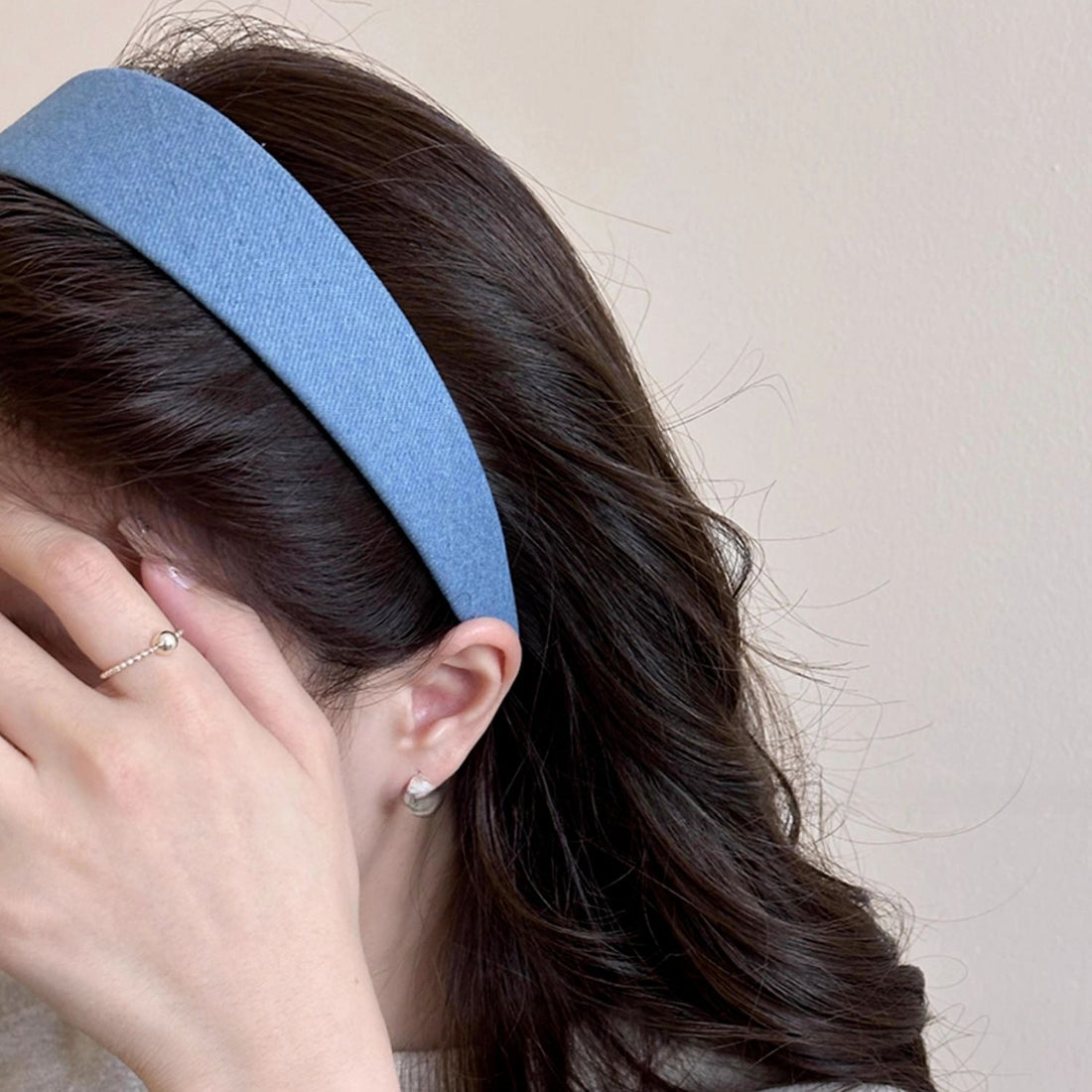 Simple Blue Denim Pressure Hair Wide Headband Hair Accessories Wholesale
