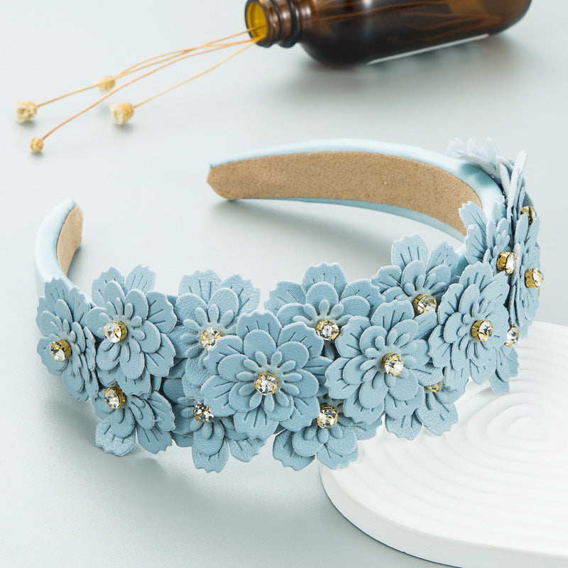 Colored Fabric Flower Glass Diamond Headband Hair Accessories Wholesale