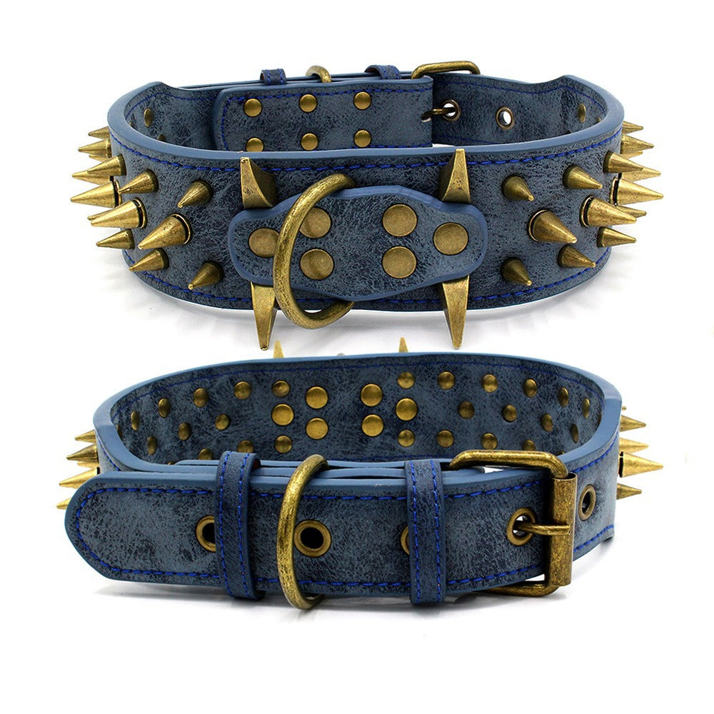 Bullet Rivet Large Dog Adjustable Retro PU Leather Pet Collar