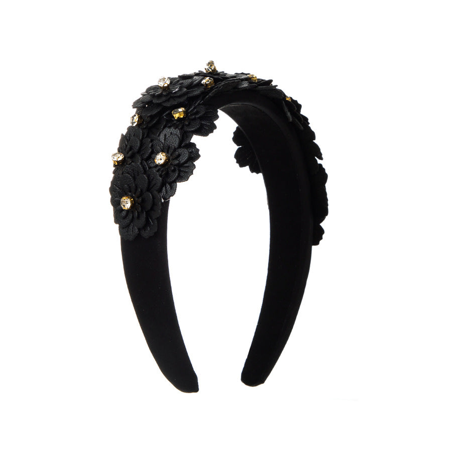 Colored Fabric Flower Glass Diamond Headband Hair Accessories Wholesale