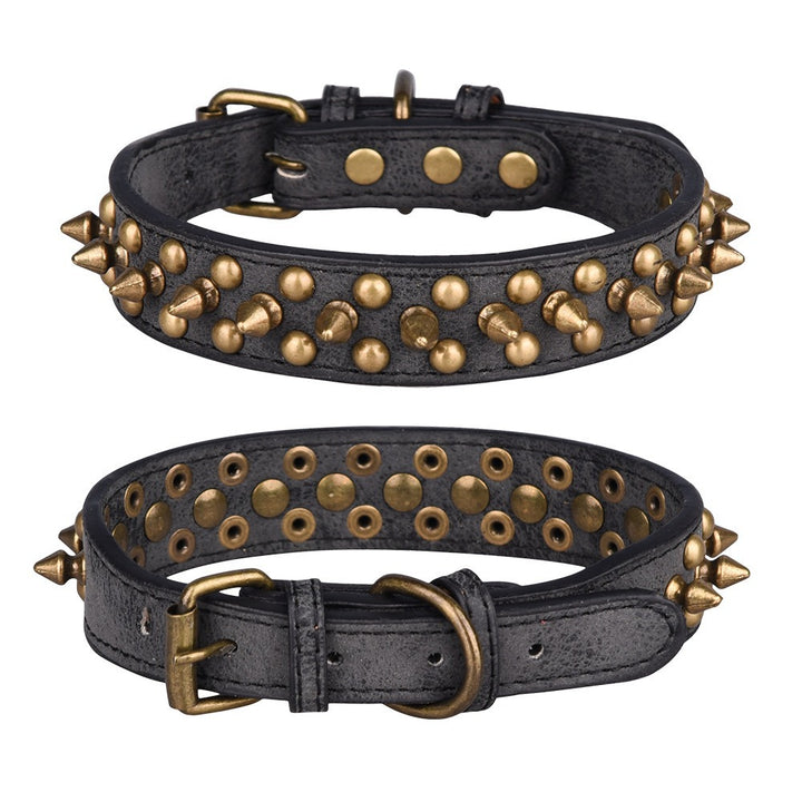 Retro Punk Bullet Rivet Large Dog Adjustable Leather Pet Collar