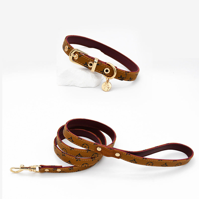 Printed Soft Leather Comfortable No Choking Pet Harness Collar Set