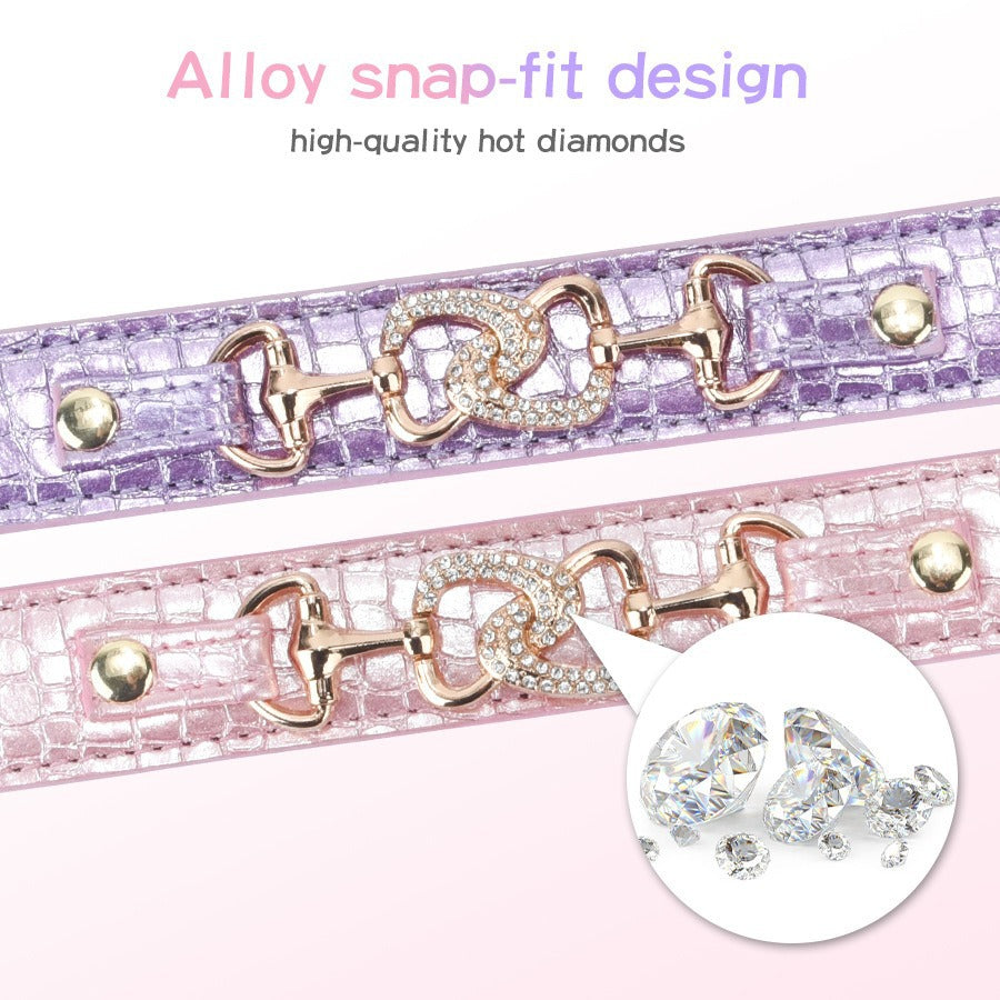 Inlaid Rhinestones Highlight PU Leather Adjustable Pet Dog Collar