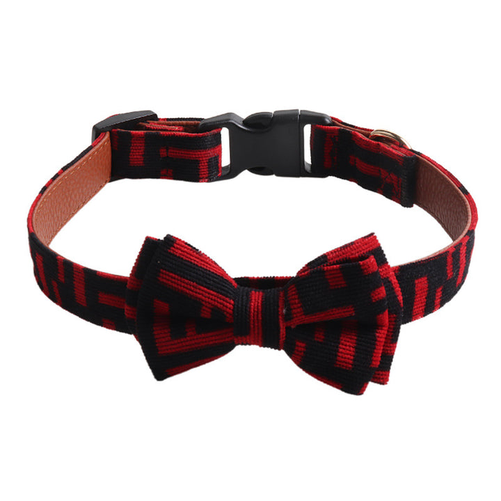 Corduroy PU Leather Bow Geometric Patterns Pet Dog Cat Collar