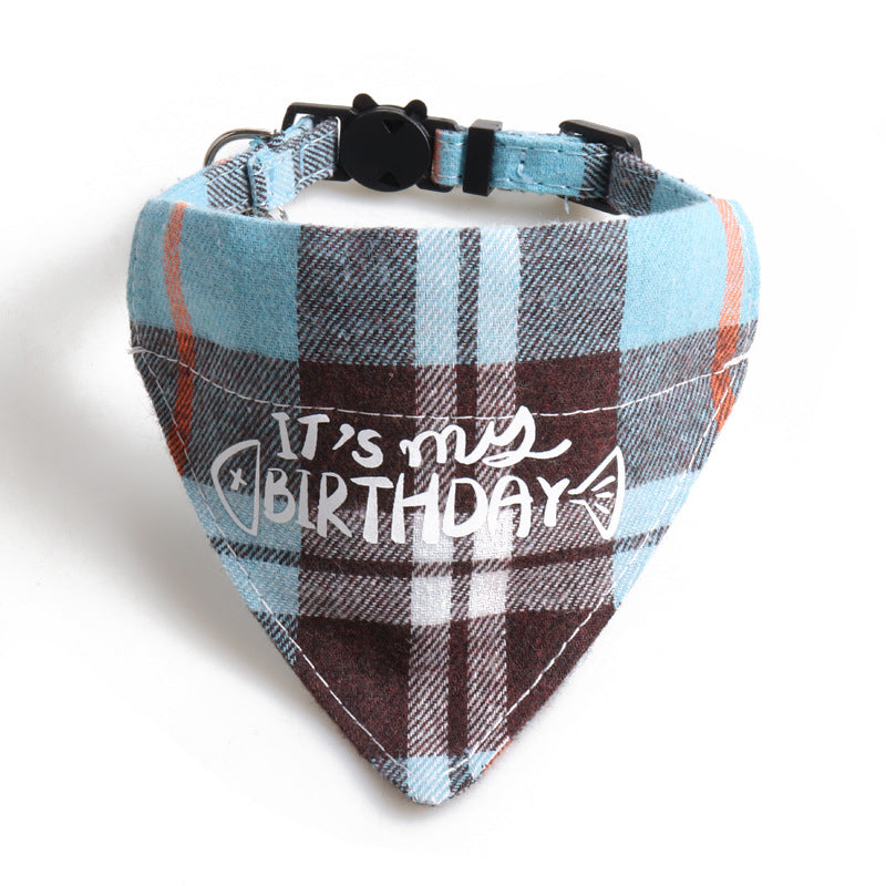 Plaid Birthday Triangle Towel Cotton Pet Saliva Bib Bow Collar